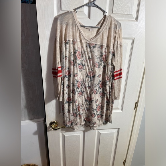 Plus size size 2x 3x floral slub baseball jersey long tunic top READ - Picture 3 of 9